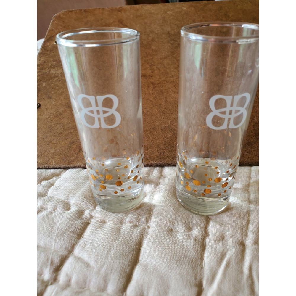 Baileys Irish Cream 4" Tall Shot Glasses Etched BB Logo & Gold Dots - Set of 2